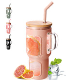 COMOOO 40oz glass tumbler with handle in amber for easy grip and everyday hydration.