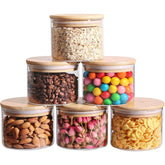 ComSaf 0.5 qt glass storage jars with clear lids for pantry organization.