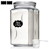 ComSaf 78 oz glass jar with lid showing wide mouth for easy scooping and measuring.
