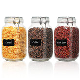 ComSaf airtight glass canister set front view showing square jars for countertop organization
