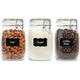 ComSaf airtight glass canisters with lids stacked for space-saving pantry storage.
