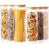 ComSaf glass storage jars set of 6 with tall design for organized pantry storage.