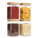 ComSaf glass jars with lids in a square four-pack for organized pantry storage.