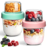ComSaf 8oz dual-layer oats container with separate toppings for fresh morning meals.