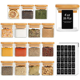 ComSaf 4oz glass spice jars with bamboo lids arranged for organized storage