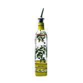 Containly hand-painted olive branch glass cruet with pour spout for easy oil pouring