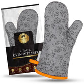 COOK 'N' CHIC premium oven mitts with gray silicone grip for safe heat handling.