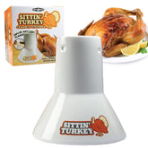 COOK'S CHOICE Sittin’ Turkey ceramic beer-can roaster for juicy, flavorful holiday poultry.