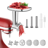Coolcook meat grinder attachment for KitchenAid in action, grinding meat quickly and evenly.