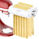 Coolcook pasta attachment with KitchenAid roller for smooth dough sheets.