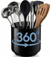 Cooler Kitchen jumbo rotating utensil holder shows spacious 7-inch diameter for busy kitchens.