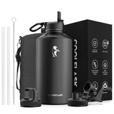 Coolflask gallon bottle wide-mouth lid for easy ice refills during workouts.