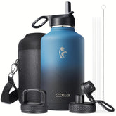 Coolflask half-gallon bottle Samurai Cyan front view highlights bold color and high capacity.