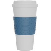 Copco Acadia blue travel mug offers on-the-go coffee with convenient portability.