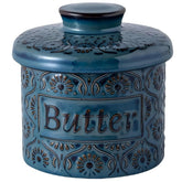 COPORISO butter crock lid vintage blue keeps butter neatly soft and ready to spread.