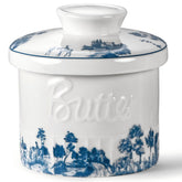 COPORISO butter crock with lid in forest blue on kitchen counter for easy spreading