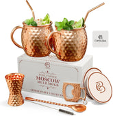 Copper-Bar Moscow Mule hammered mugs set of 2 keeps drinks icy and stylish.