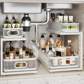 Corbyles under-sink organizer with ball-bearing slides offers smooth, silent operation for cabinets.