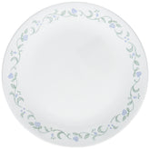 Corelle Livingware Country Cottage lunch plate, 8.5 inches, white with periwinkle blossoms, durable for daily meals.