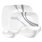 Corelle Urban Arc dinner plates shown for everyday meals with light, durable design