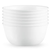 Corelle Vitrelle 28-oz soup bowl in Winter Frost White shows crystal clarity and durability for daily meals.