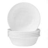 Corelle Vitrelle 6pc soup bowls in Winter Frost White, lightweight yet durable for everyday meals.