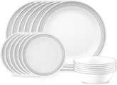 Corelle Vitrelle dinner plates in Mystic Gray, lightweight and strong for everyday meals.