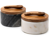 Cork & Mill marble salt and pepper bowls set on display for elegant seasoning