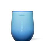 Corkcicle Classic Stemless 12oz tumbler keeps drinks cold for 6 hours in blue.