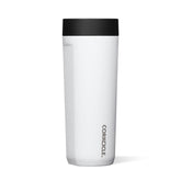 Corkcicle Commuter Cup gloss white front view highlights portable daily use