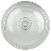 Corningware G-5C 1.5-Quart Fluted Glass Lid on a compatible dish for oven use and easy cleaning.