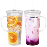 Cosnou glass tumbler with handle and lid, 20oz, ideal for hot or cold beverages.