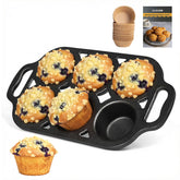 COSORM 6 cup cast iron muffin pan front view shows sturdy build and even heat.