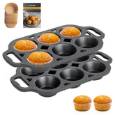 COSORM cast iron muffin pan 6-cup front view for even heat and easy release