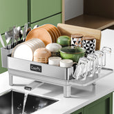 CosyPic dish rack front view in grey shows sturdy rust-resistant stainless steel storage.