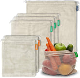 Cottify 6-pack reusable produce bags at market for eco-friendly shopping