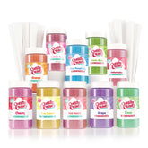 Cotton Candy Express assorted floss sugar jars collection ready for party treats
