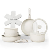 Country Kitchen removable-handle cookware set enables easy transport.