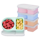 coutnier Snackle Box shows two compartments with rectangular and round shapes for easy portion control.