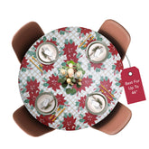 Covers For The Home deluxe elastic-edged vinyl table cover with Christmas flowers pattern protects small round tables up to 44 inches.