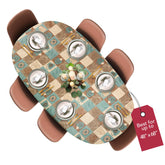 Covers For The Home global coffee pattern round table cover protects surfaces during meals.