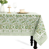 CPC Tablecloth Agate Green 60x60 front view, artisanal block print for elegant entertaining.