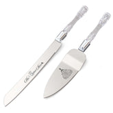CQNET Mis Quince Años cake knife in silver with a durable stainless steel blade for smooth slicing.