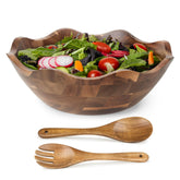 Crafted Finesse wood salad bowl 12in scalloped edge for stylish serving