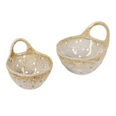 Creative Co-Op large beige stoneware colander with handle for sturdy draining