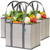 Creative Green Life reusable bags with box-stand up design keep groceries upright during loading.