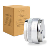 Crema 54mm hand tamper and distributor—front view shows balanced tamping potential.