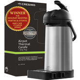 CRESIMO Airpot dispenser with pump and tray on counter for easy party service
