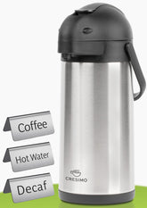 Cresimo coffee airpot with pump enables easy, mess-free pouring.