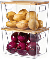 Criusia pantry organizer with bamboo lid offers clear visibility and easy access.